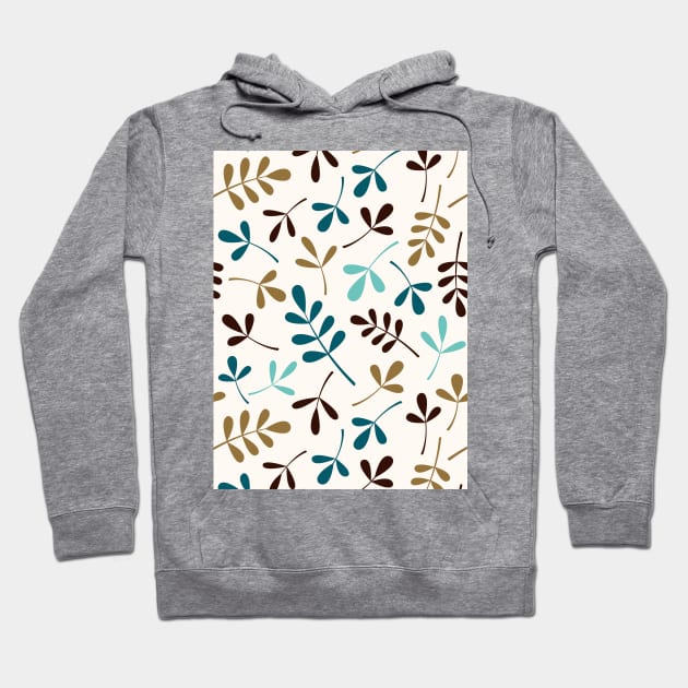 Assorted Leaf Silhouettes Teals Brwn Gld Crm Hoodie by NataliePaskell